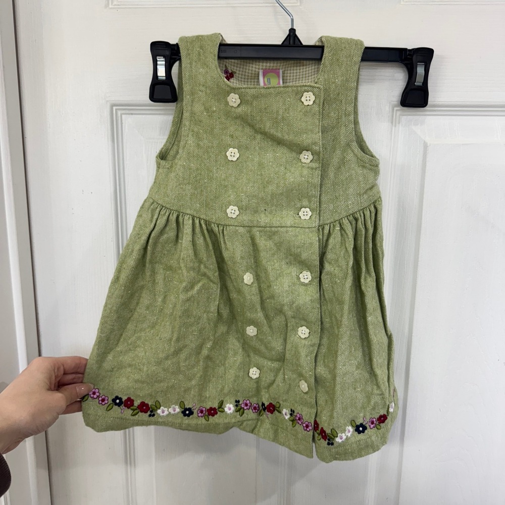 Vintage 01 Gymboree Green Knit Dress Floral Cottagecore Embroidered 18-24 Months